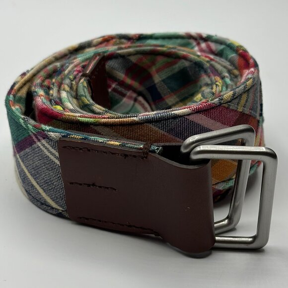 Brooks Brothers "346" Men's Plaid Cotton Belt Leather and D Ring Buckle Large - Picture 1 of 10